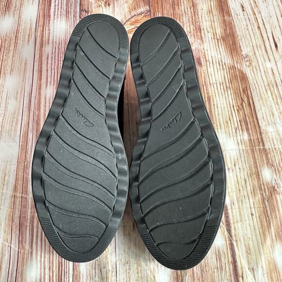 Clarks SHARON GRACIE Womens Size 8.5 Black Leather Tweed Wedge Loafers Shoes - Picture 8 of 10